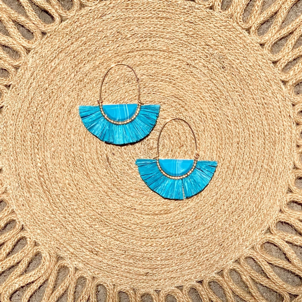 Turquoise Eyelash Raffia Earrings